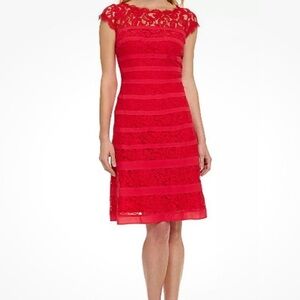 Adrianna Papell banded lace overlay sheath red dress 2 wedding guest party dance
